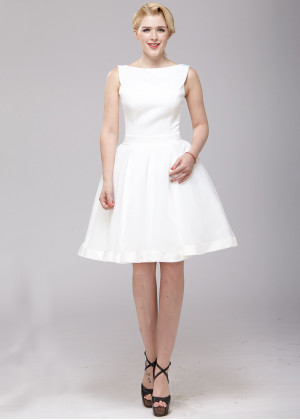 Ivory Satin Short Wedding Dress With Bows